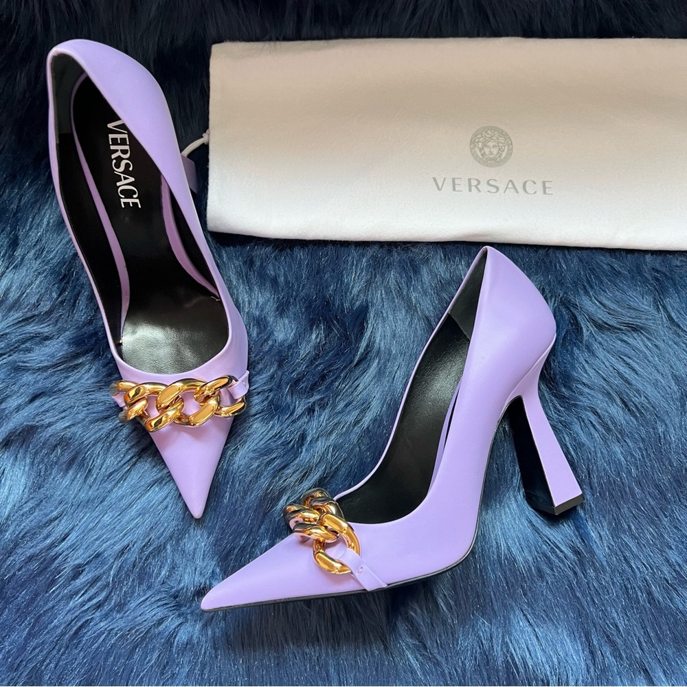 New! VERSACE Medusa Chain Leather Heels - Picture 6 of 14